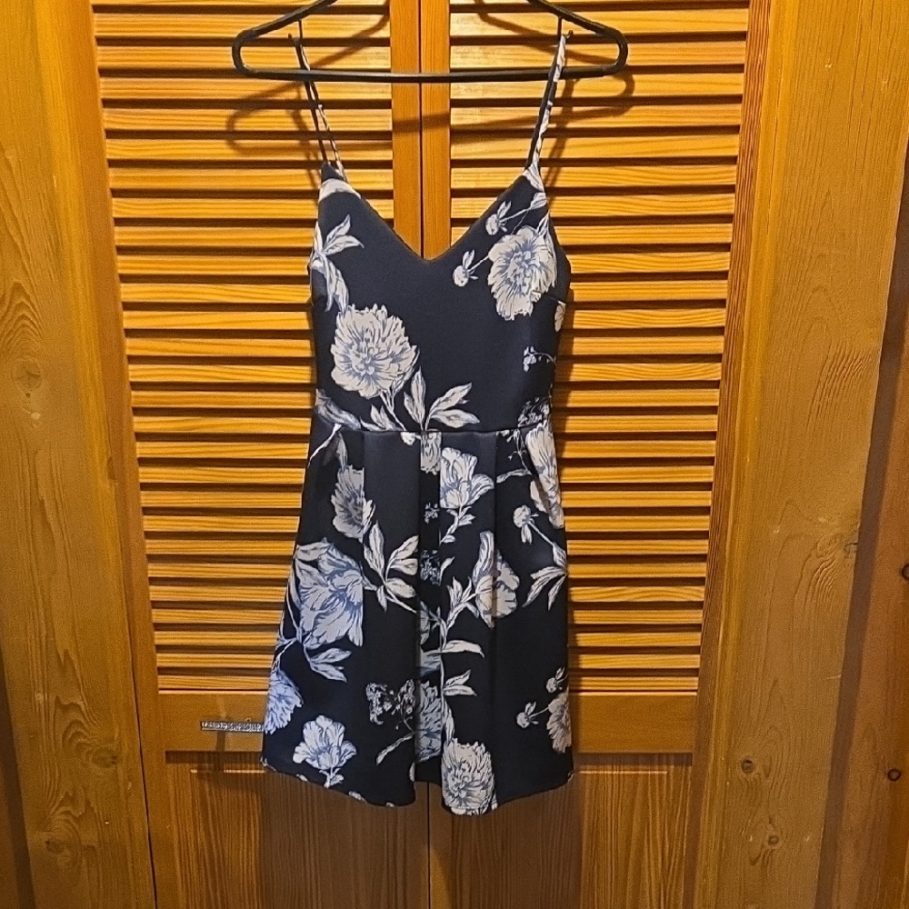 Soprano Dark Blue Flower Short Dressy Sun Dress Medium To Small